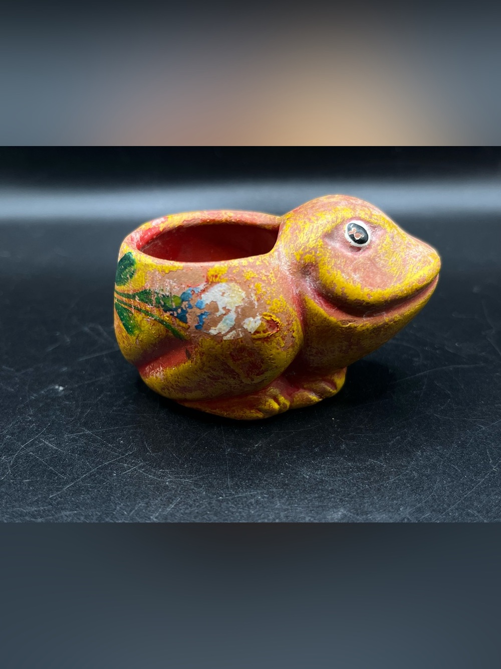 Vintage Folk Art Terracotta Frog Mini Planter